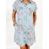 image:imageCHARTOU Women Floral Denim Midi Dress Lapel Button Down Short Sleeve Shift Jean Dress with PocketsLight Blue