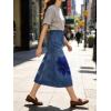image:imageCHARTOU Women Floral Print Jean Skirt High Waist A Line Patchwork Denim Midi Skirt with PocketsBlue