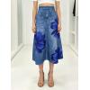 image:imageCHARTOU Women Floral Print Jean Skirt High Waist A Line Patchwork Denim Midi Skirt with PocketsBlue