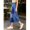 image:imageCHARTOU Women Floral Print Jean Skirt High Waist A Line Patchwork Denim Midi Skirt with PocketsBlue