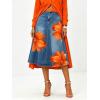 image:imageCHARTOU Women Floral Print Jean Skirt High Waist A Line Patchwork Denim Midi Skirt with PocketsOrange