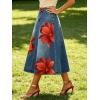 image:imageCHARTOU Women Floral Print Jean Skirt High Waist A Line Patchwork Denim Midi Skirt with PocketsRed