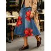 image:imageCHARTOU Women Floral Print Jean Skirt High Waist A Line Patchwork Denim Midi Skirt with PocketsRed