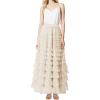 image:imageCHARTOU Women Layered Tiered Tulle Maxi Skirt Sheer Mesh A Line Skirt Flared Elastic Waist Long Cake Skirt PartyApricot