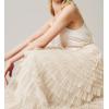 image:imageCHARTOU Women Layered Tiered Tulle Maxi Skirt Sheer Mesh A Line Skirt Flared Elastic Waist Long Cake Skirt PartyApricot