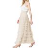 image:imageCHARTOU Women Layered Tiered Tulle Maxi Skirt Sheer Mesh A Line Skirt Flared Elastic Waist Long Cake Skirt PartyApricot