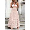 image:imageCHARTOU Women Layered Tiered Tulle Maxi Skirt Sheer Mesh A Line Skirt Flared Elastic Waist Long Cake Skirt PartyPink