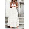 image:imageCHARTOU Women Layered Tiered Tulle Maxi Skirt Sheer Mesh A Line Skirt Flared Elastic Waist Long Cake Skirt PartyWhite