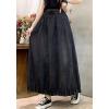 image:imageCHARTOU Women Maxi Denim Skirt Long Jean Skirt Pleated Elastic Waist A Line Skirt Casual Western Skirt PocketsBlack