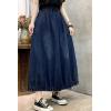 image:imageCHARTOU Women Maxi Denim Skirt Long Jean Skirt Pleated Elastic Waist A Line Skirt Casual Western Skirt PocketsBlue