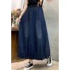image:imageCHARTOU Women Maxi Denim Skirt Long Jean Skirt Pleated Elastic Waist A Line Skirt Casual Western Skirt PocketsBlue