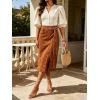 image:imageCHARTOU Women Midi Denim Wrap Skirt Polka Dot High Waist Tie Knot Western Jean Pencil Skirt with SlitBrown