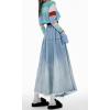 image:imageCHARTOU Women Pleated Maxi Denim Skirt Long Jean Skirt Gradient Frayed Distressed Denim Ruffle A Line SkirtBlue