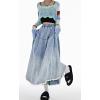image:imageCHARTOU Women Pleated Maxi Denim Skirt Long Jean Skirt Gradient Frayed Distressed Denim Ruffle A Line SkirtBlue