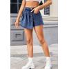 image:imageCHARTOU Women Summer Asymmetrical Patchwork Denim Mini Skirt Shorts High Waist Pleats Distressed Jean Skort with PocketsDark Blue