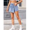 image:imageCHARTOU Women Summer Asymmetrical Patchwork Denim Mini Skirt Shorts High Waist Pleats Distressed Jean Skort with PocketsLight Blue