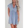 image:imageCHARTOU Women Summer Causal Mini Denim Dress Collared Short Sleeve Babydoll Tunic Jeans DressBlue