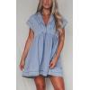 image:imageCHARTOU Women Summer Causal Mini Denim Dress Collared Short Sleeve Babydoll Tunic Jeans DressBlue