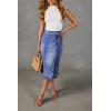 image:imageCHARTOU Women Summer Long Denim Skirt Wrap High Wisted Side Slit Pencil Maxi Jean Skirt with BeltBlue