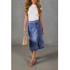 image:imageCHARTOU Women Summer Long Denim Skirt Wrap High Wisted Side Slit Pencil Maxi Jean Skirt with BeltBlue