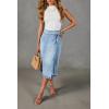 image:imageCHARTOU Women Summer Long Denim Skirt Wrap High Wisted Side Slit Pencil Maxi Jean Skirt with BeltLight Blue