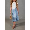 image:imageCHARTOU Women Summer Long Denim Skirt Wrap High Wisted Side Slit Pencil Maxi Jean Skirt with BeltLight Blue