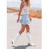 image:imageCHARTOU Women Summer Ruffle Peplum Denim Mini Skirt Frayed Asymmetrical Patchwork Short Skirt with PocketsLight Blue