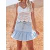 image:imageCHARTOU Women Summer Ruffle Peplum Denim Mini Skirt Frayed Asymmetrical Patchwork Short Skirt with PocketsLight Blue
