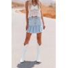image:imageCHARTOU Women Summer Ruffle Peplum Denim Mini Skirt Frayed Asymmetrical Patchwork Short Skirt with PocketsLight Blue