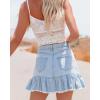 image:imageCHARTOU Women Summer Ruffle Peplum Denim Mini Skirt Frayed Asymmetrical Patchwork Short Skirt with PocketsLight Blue