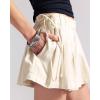 image:imageCHARTOU Women Summer Y2k Pleated Flare Jean Shorts Denim Lightweight Elastic Waist Bow Tie Croquet ShortsBeige