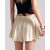 image:imageCHARTOU Women Summer Y2k Pleated Flare Jean Shorts Denim Lightweight Elastic Waist Bow Tie Croquet ShortsBeige