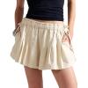 image:imageCHARTOU Women Summer Y2k Pleated Flare Jean Shorts Denim Lightweight Elastic Waist Bow Tie Croquet ShortsBeige