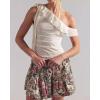 image:imageCHARTOU Women Summer Y2k Pleated Flare Jean Shorts Denim Lightweight Elastic Waist Bow Tie Croquet ShortsRed Floral