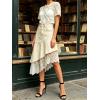 image:imageCHARTOU Women Y2k Lace Denim Midi Skirt Asymmetrical High Waist A Line Jean Skirt with PocketsBeige