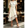 image:imageCHARTOU Women Y2k Lace Denim Midi Skirt Asymmetrical High Waist A Line Jean Skirt with PocketsBeige