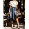 image:imageCHARTOU Women Y2k Lace Denim Midi Skirt Asymmetrical High Waist A Line Jean Skirt with PocketsBlue