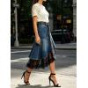 image:imageCHARTOU Women Y2k Lace Denim Midi Skirt Asymmetrical High Waist A Line Jean Skirt with PocketsBlue