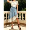 image:imageCHARTOU Women Y2k Lace Denim Midi Skirt Asymmetrical High Waist A Line Jean Skirt with PocketsLight Blue