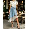 image:imageCHARTOU Women Y2k Lace Denim Midi Skirt Asymmetrical High Waist A Line Jean Skirt with PocketsLight Blue