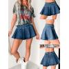 image:imageCHARTOU Women Y2k Mini Denim Skirt Jersey Style High Waist Beaded Pleated School Jean SkirtBlue