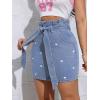 image:imageCHARTOU Women Y2k Wrap Denim Mini Skirt High Waisted Ruffle Trim Short Jean Pencil Skirt with BeltBlue
