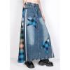 image:imageCHARTOU Womens A Line Maxi Long Jean Denim Skirt Plaid Loose Elastic High Waist Jean Skirt with PocketsBlue