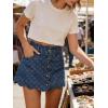 image:imageCHARTOU Womens Argyle Denim Mini Skirt Summer Scalloped Hem Button Down High Waisted A Line Short SkirtDark Blue