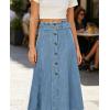 image:imageCHARTOU Womens Back Elastic High Waist Denim Midi Skirt ALine Flared Long Jean Skirt with BeltBlue
