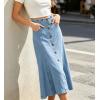 image:imageCHARTOU Womens Back Elastic High Waist Denim Midi Skirt ALine Flared Long Jean Skirt with BeltBlue