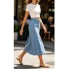 image:imageCHARTOU Womens Back Elastic High Waist Denim Midi Skirt ALine Flared Long Jean Skirt with BeltBlue