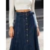 image:imageCHARTOU Womens Back Elastic High Waist Denim Midi Skirt ALine Flared Long Jean Skirt with BeltDark Blue