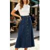 image:imageCHARTOU Womens Back Elastic High Waist Denim Midi Skirt ALine Flared Long Jean Skirt with BeltDark Blue