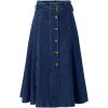 image:imageCHARTOU Womens Back Elastic High Waist Denim Midi Skirt ALine Flared Long Jean Skirt with BeltDark Blue